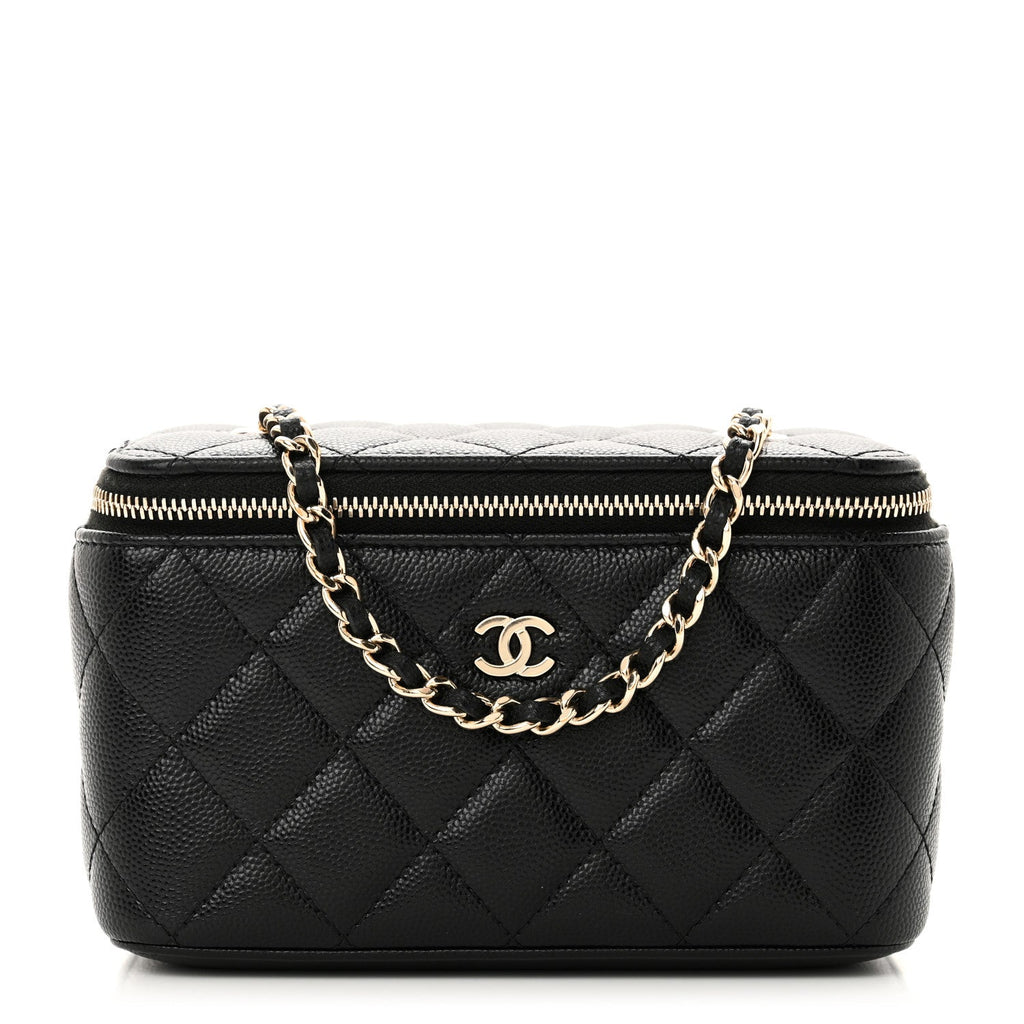 Caviar Quilted Small Vanity Case With Chain Black