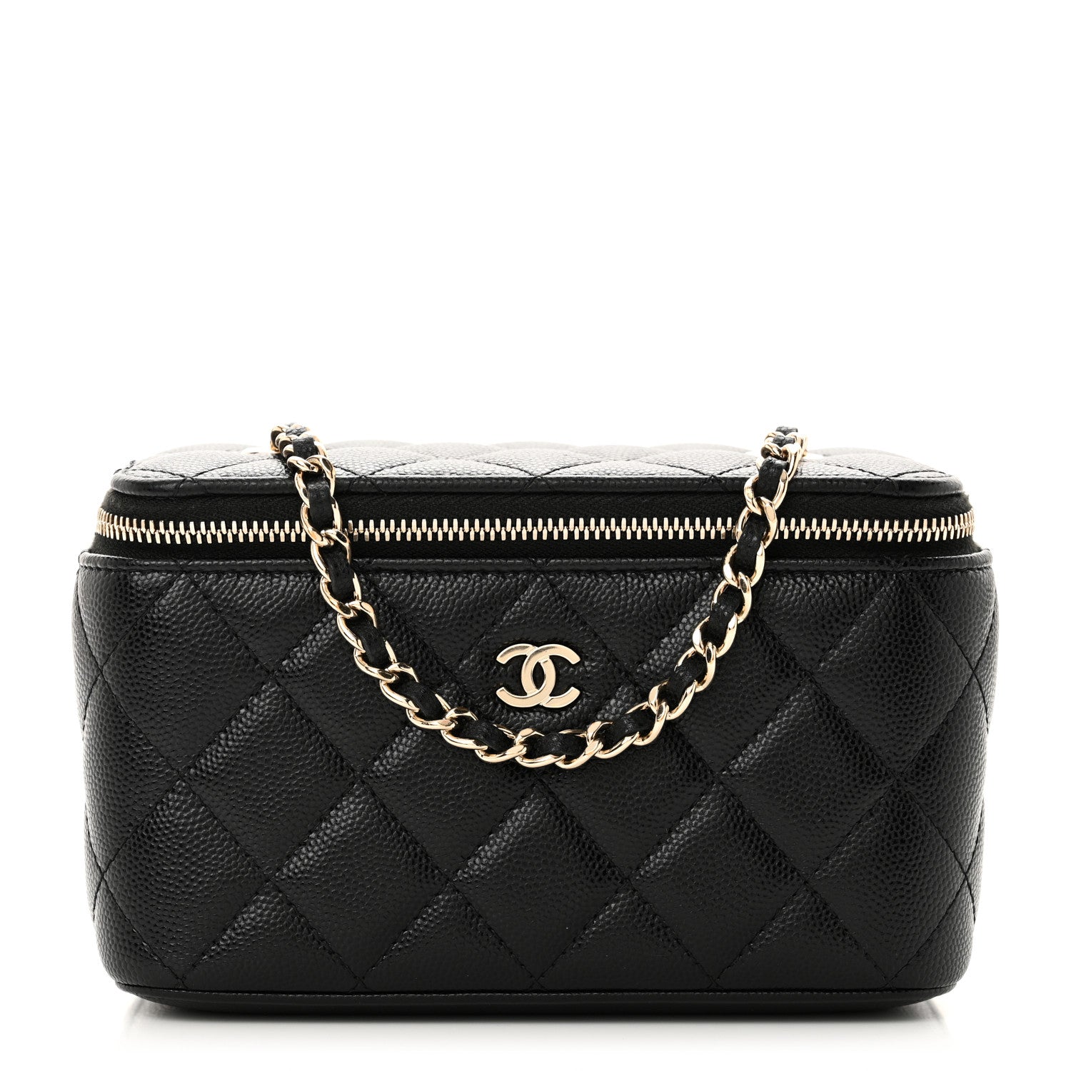 Caviar Quilted Small Vanity Case With Chain Black