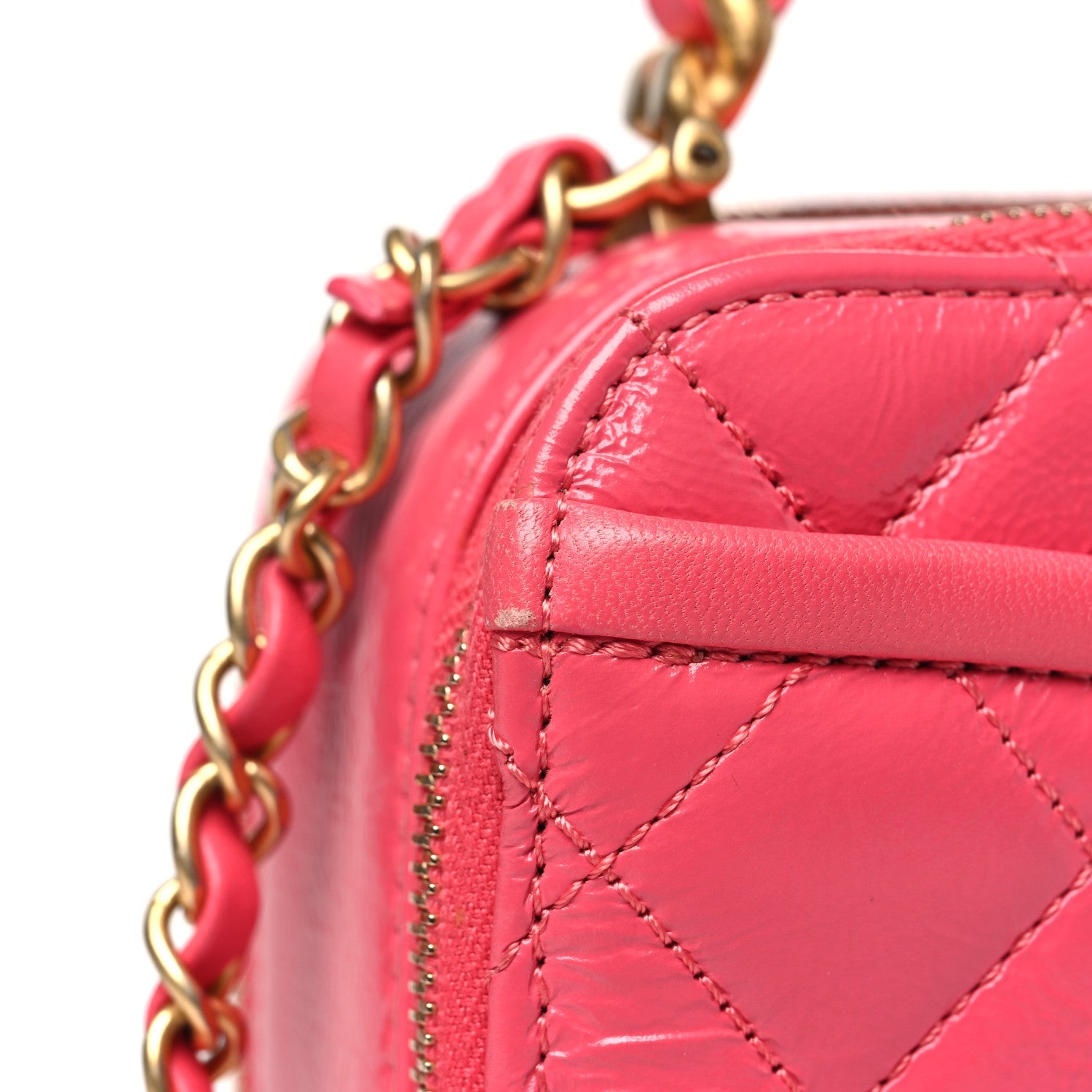 Crumpled Calfskin Quilted Mini Get Round Top Handle Vanity Case Pink