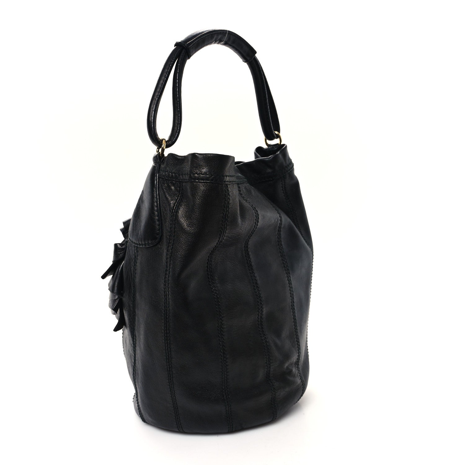 Nappa Rosette Bucket Bag Black