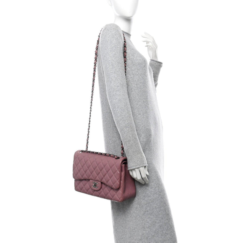 Caviar Quilted Jumbo Double Flap Light Purple