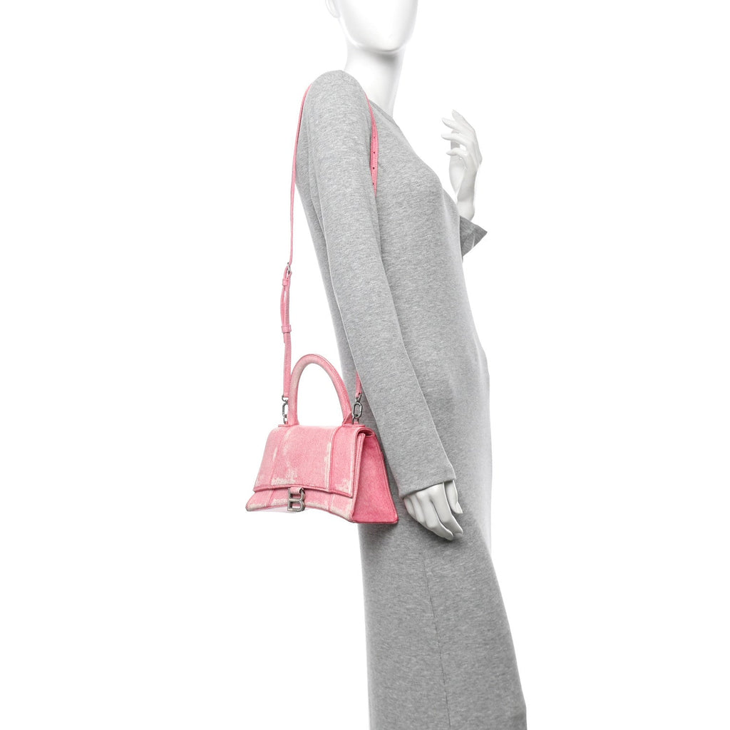 Nappa Denim Printed Small Hourglass Top Handle Bag Denim Pink