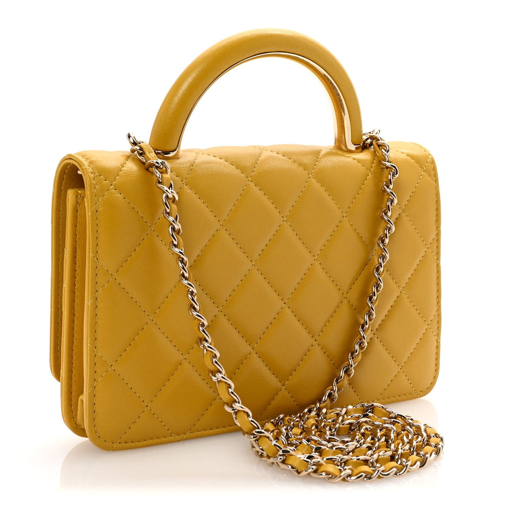 Lambskin Quilted Top Handle Wallet On Chain WOC Yellow