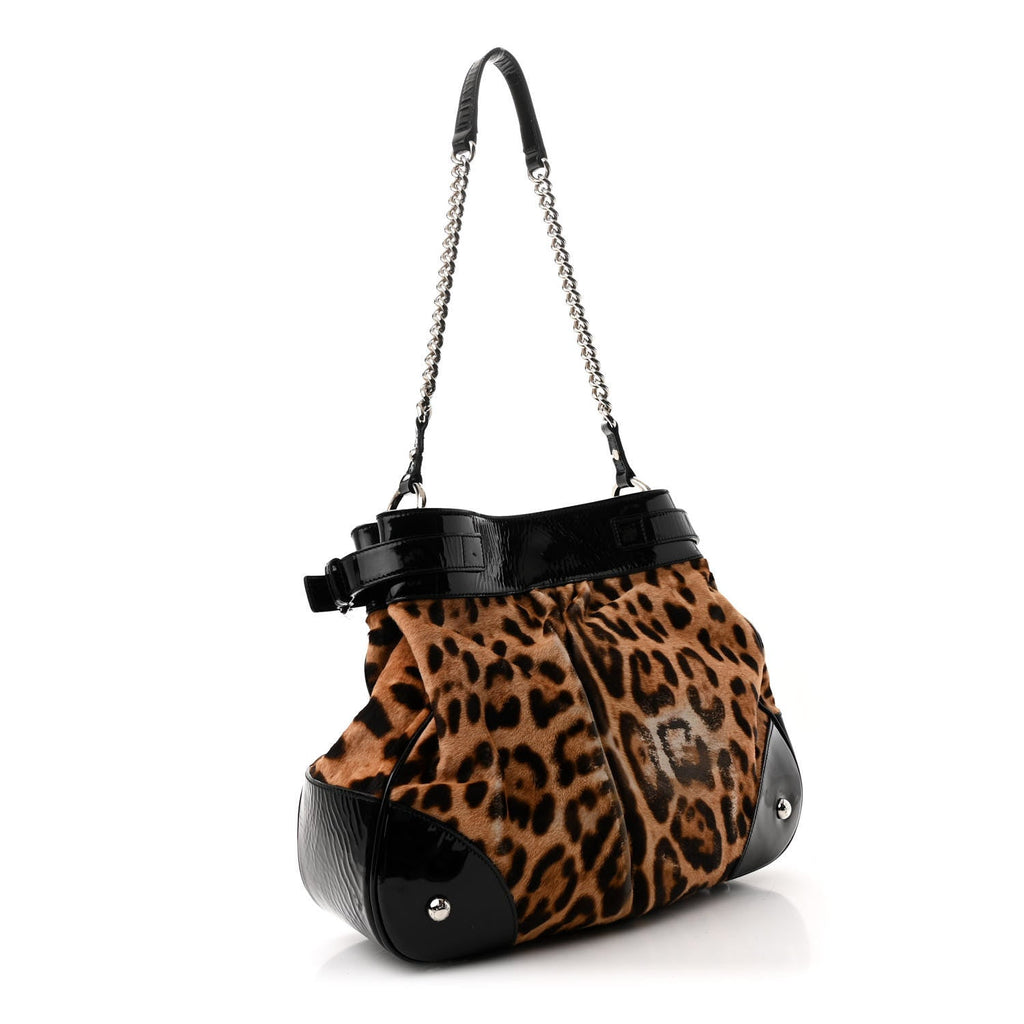 Calf Hair Leopard Print Patent Miss Silky Satchel Naturale