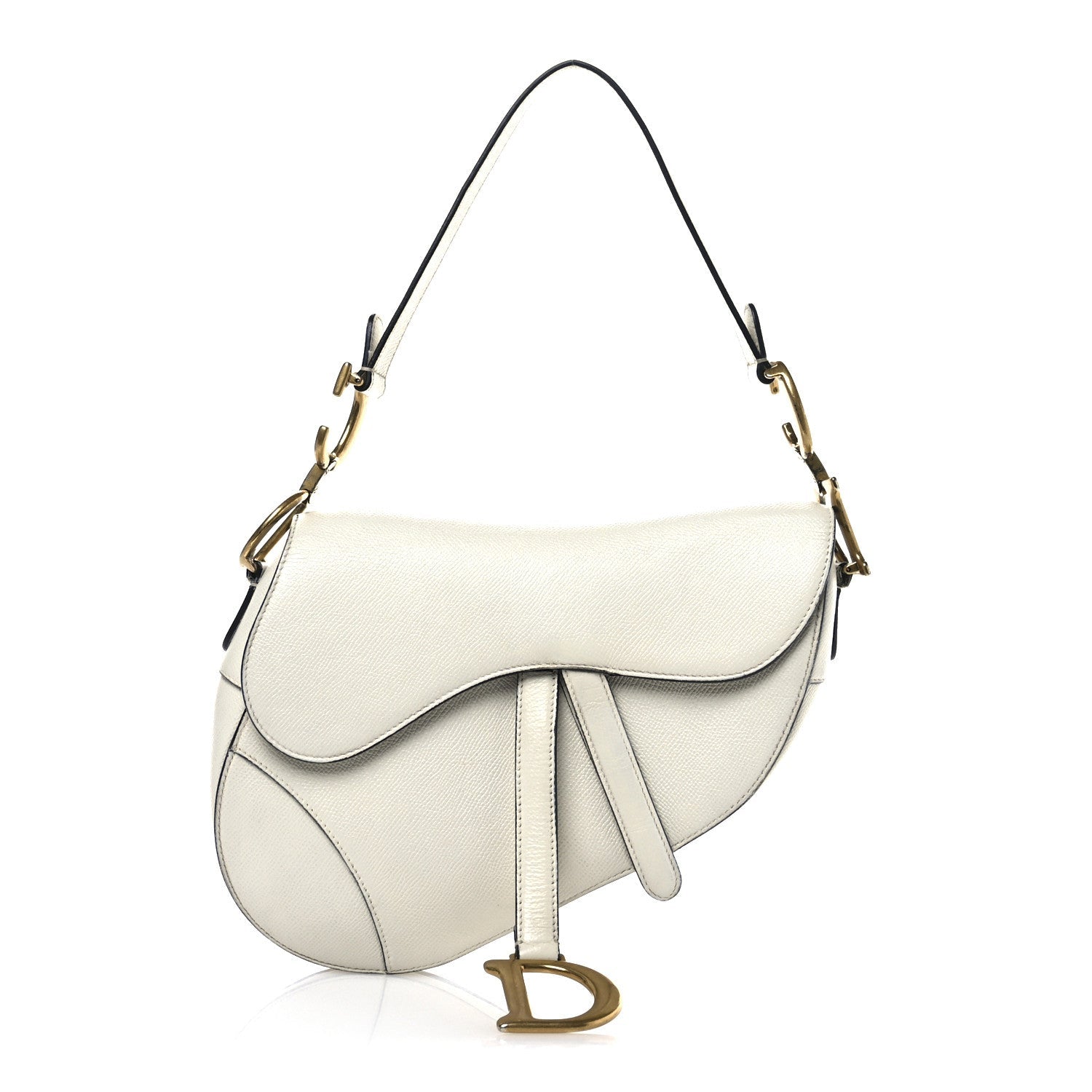 Grained Calfskin Saddle Bag White