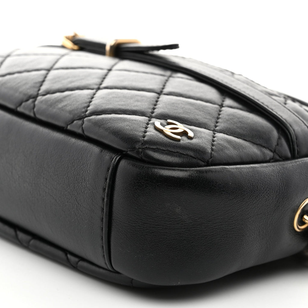 Lambskin Quilted Medium Buckle Camera Case Bag Black