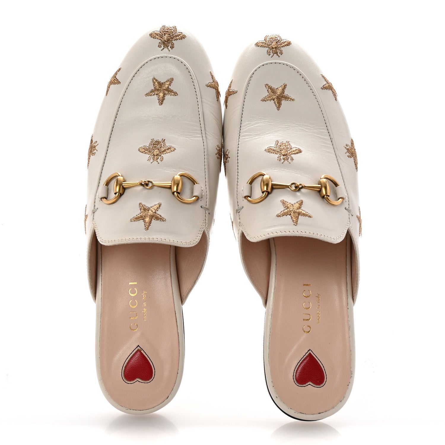 Goatskin Bee Star Embroidered Womens Princetown Slippers 36 Mystic White