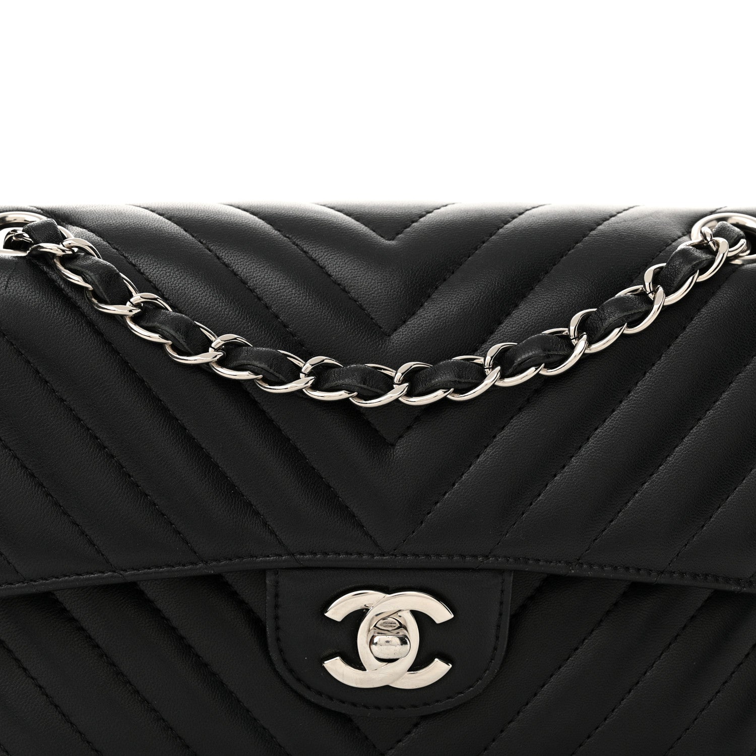 Lambskin Chevron Quilted Small Double Flap Black