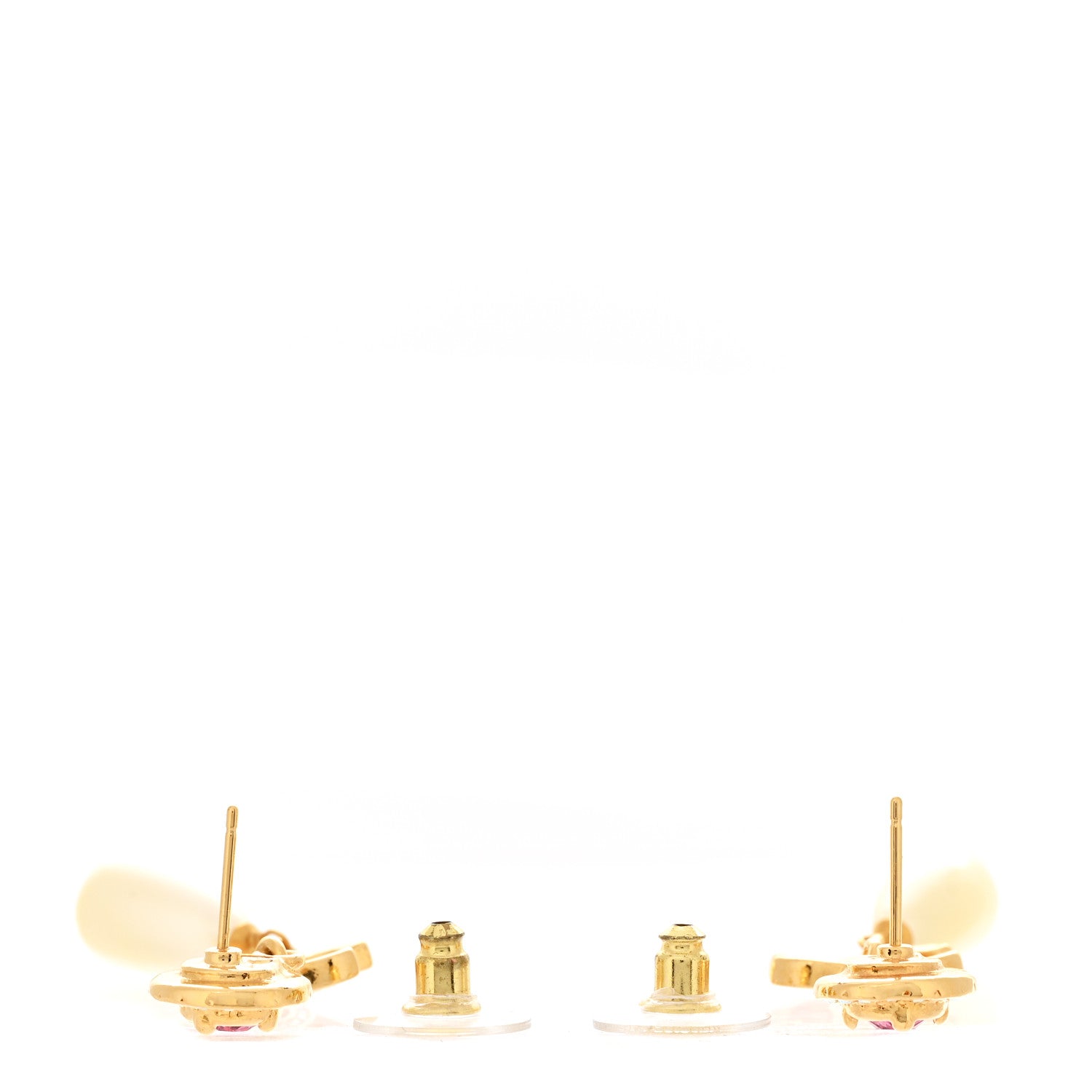 Metal Crystal Pearl CC Drop Earrings Gold Pink White