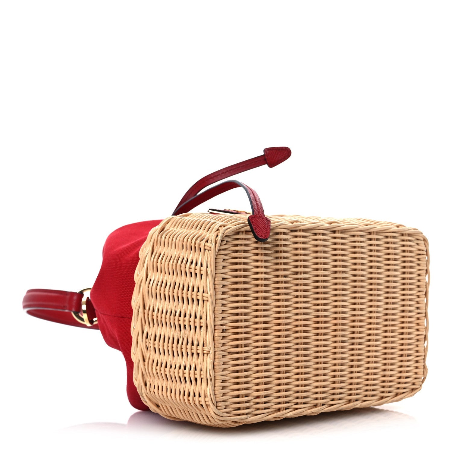 Wicker Canvas Saffiano Bucket Bag Naturale Rosso
