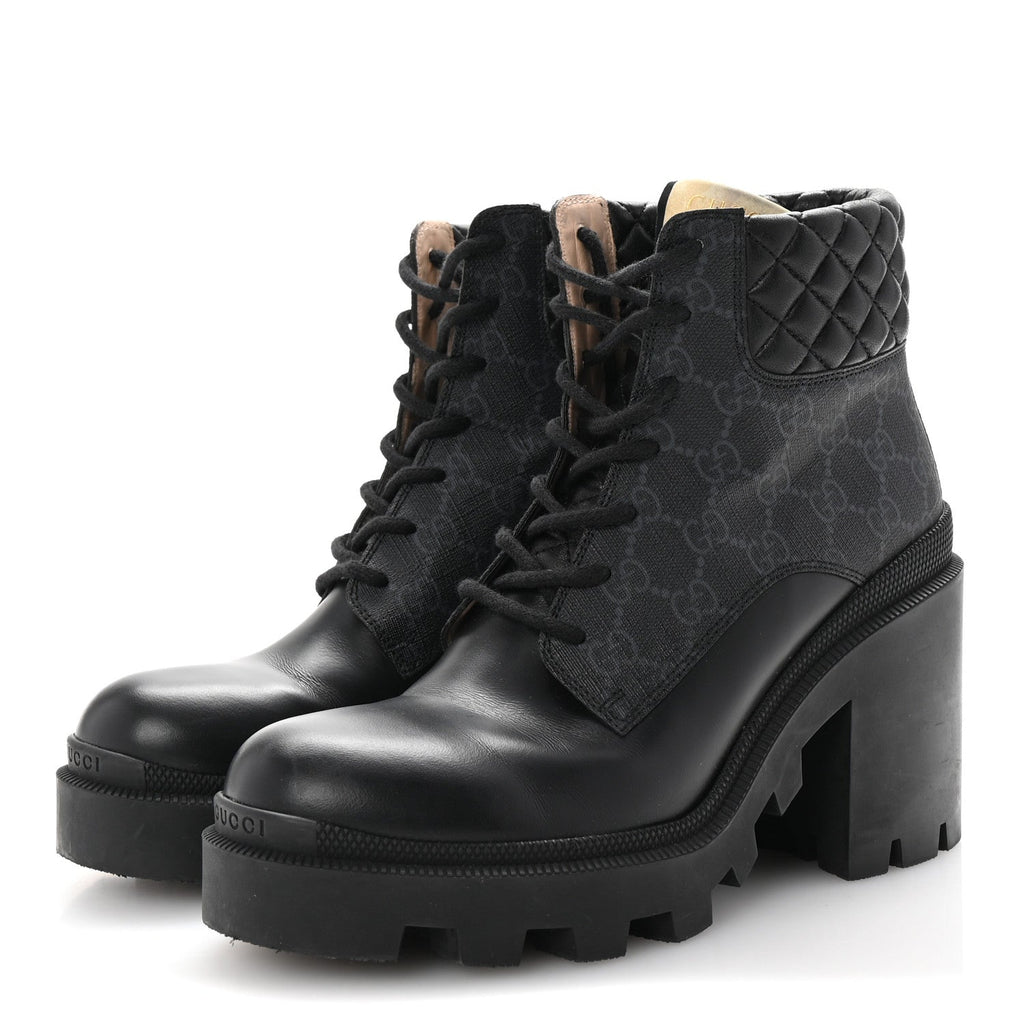 Apollo Calfskin GG Supreme Nappa Samoa Quilted Lace Up Ankle Boots 40 Black