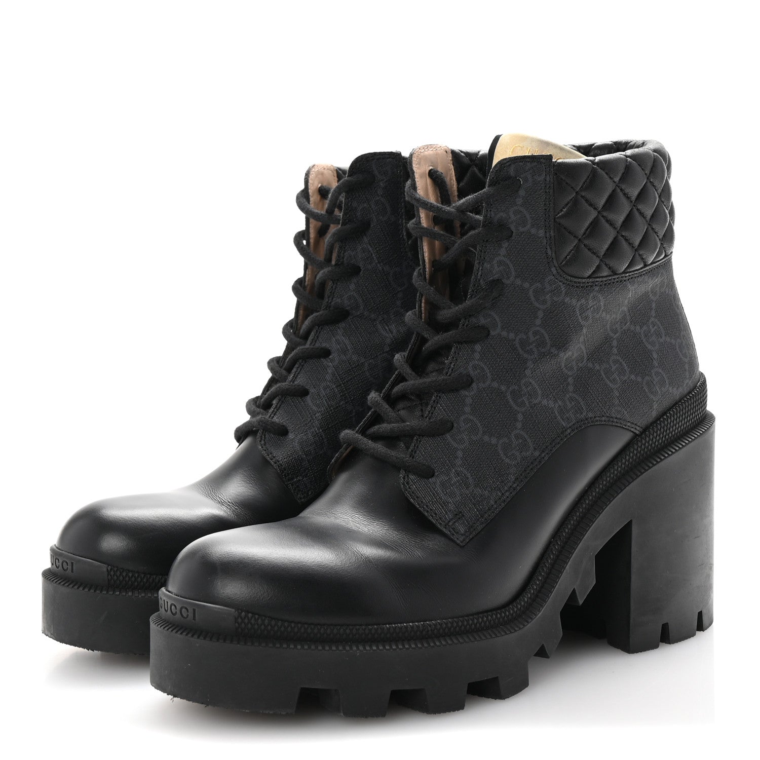 Apollo Calfskin GG Supreme Nappa Samoa Quilted Lace Up Ankle Boots 40 Black