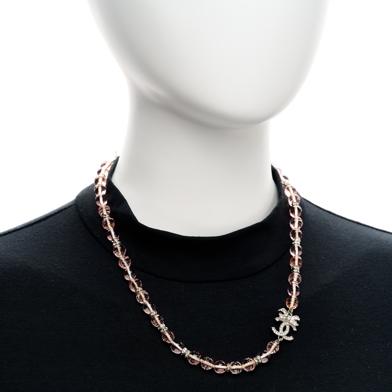 Resin Bead Crystal CC Bow Drop Choker Necklace Pink Silver