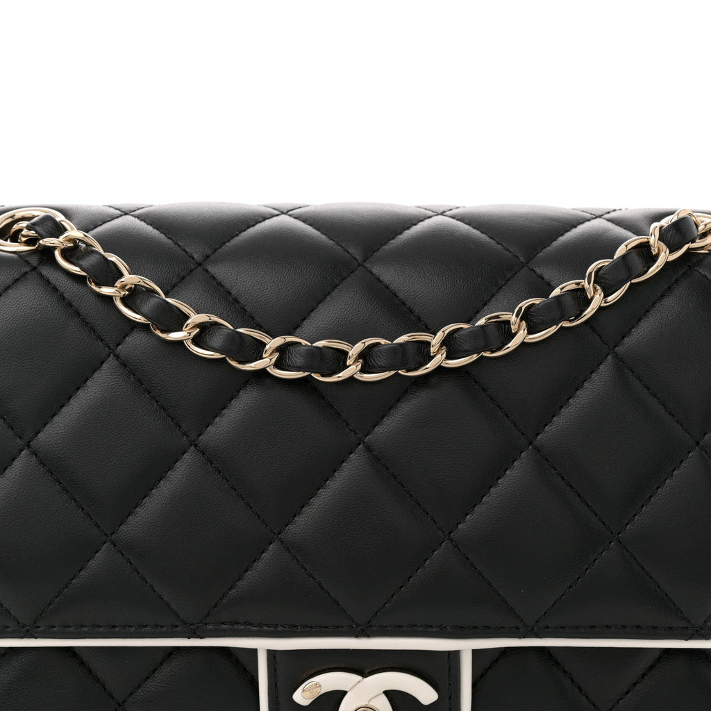 Lambskin Quilted Resin CC Flap Bag Black White