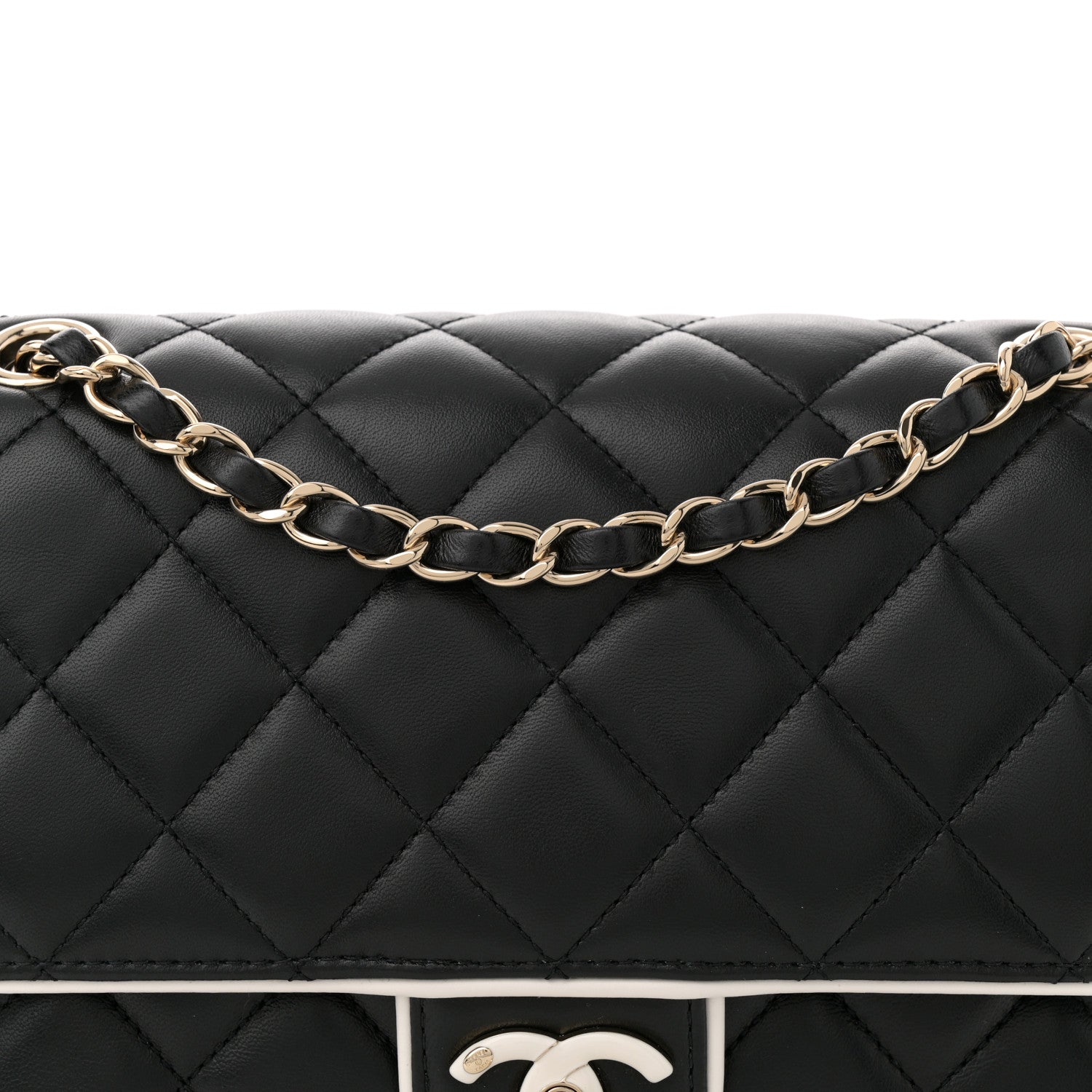 Lambskin Quilted Resin CC Flap Bag Black White