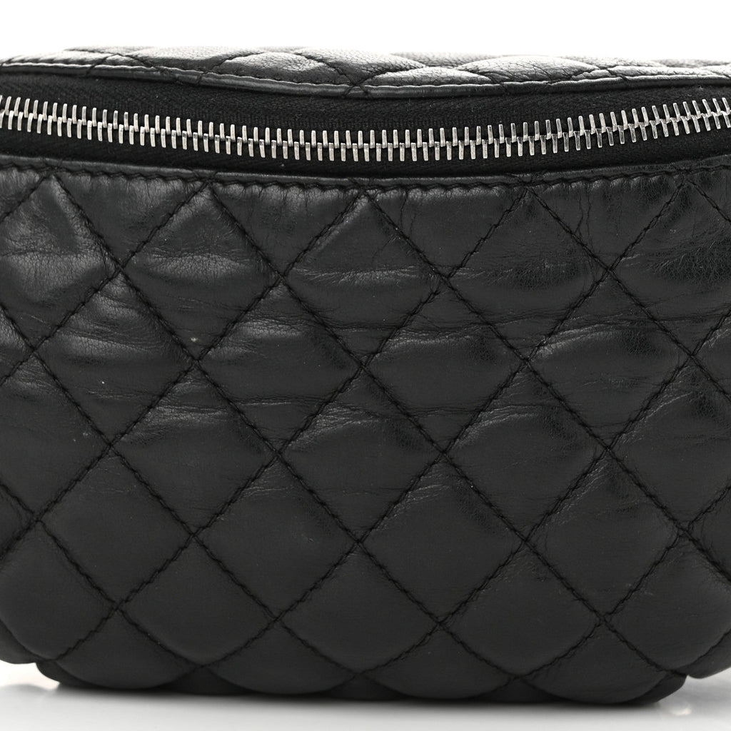 Lambskin Quilted Banane Waist Bag Fanny Pack Black