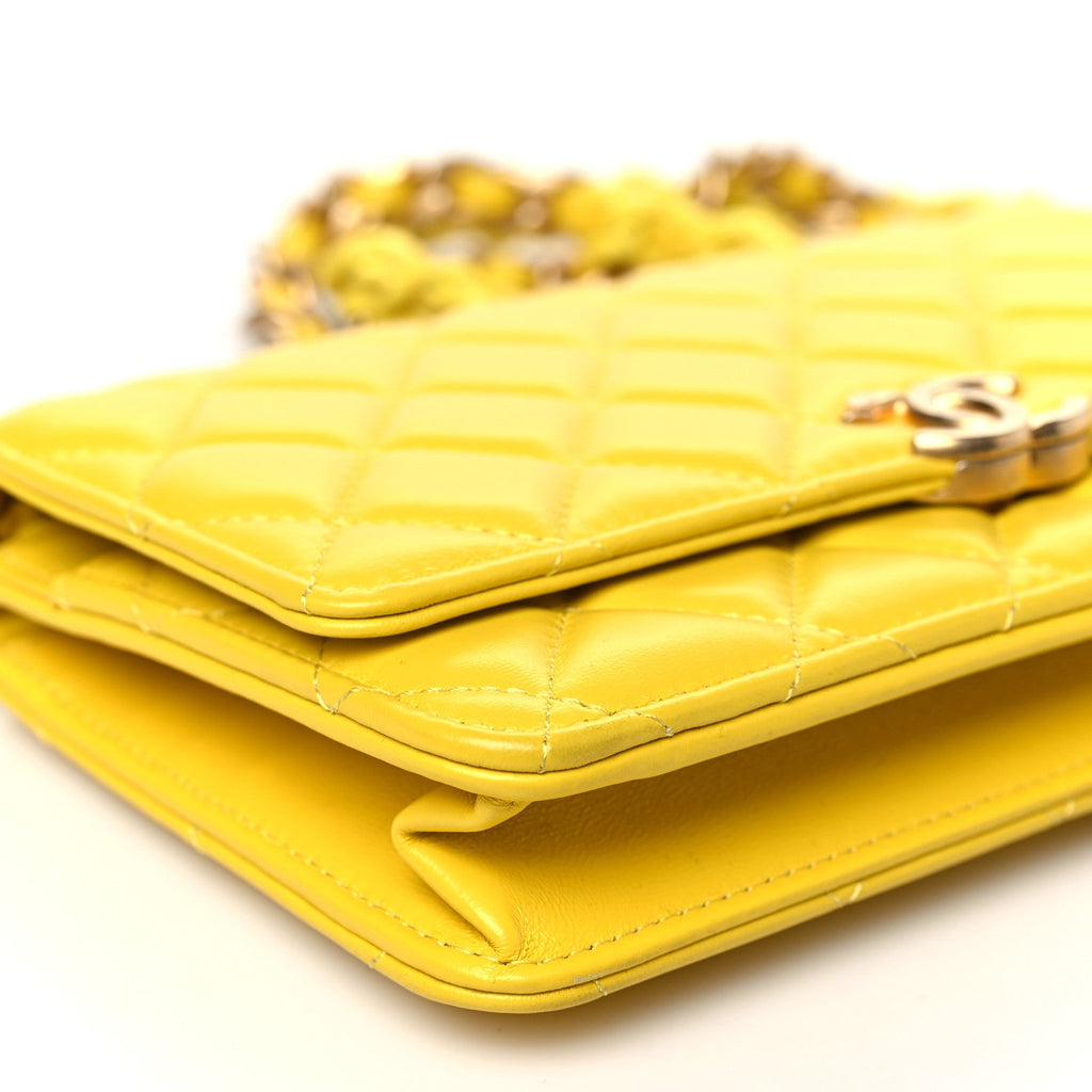 Lambskin Resin Quilted Wallet On Chain WOC Yellow