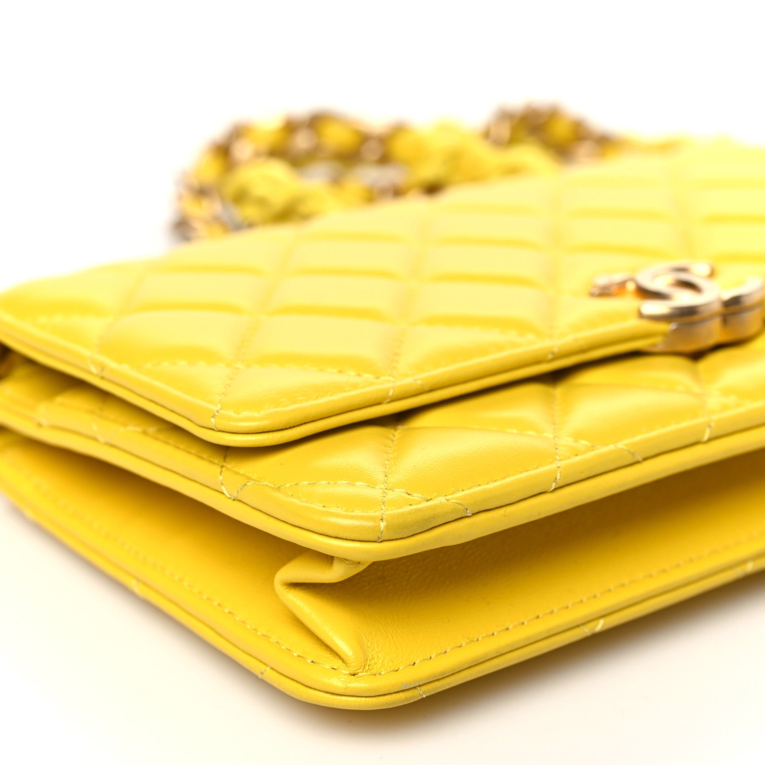 Lambskin Resin Quilted Wallet On Chain WOC Yellow