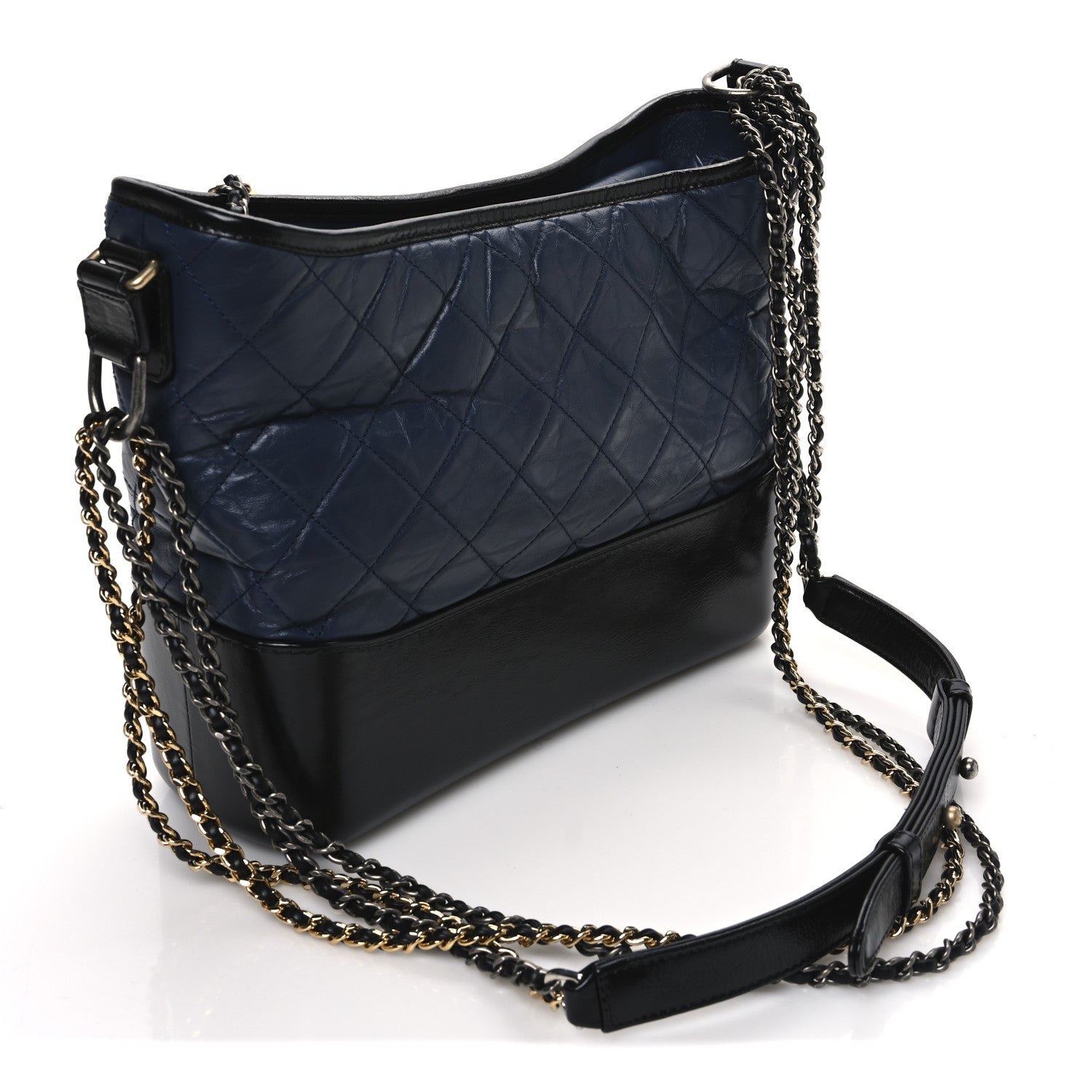 Aged Calfskin Quilted Medium Gabrielle Hobo Navy Black