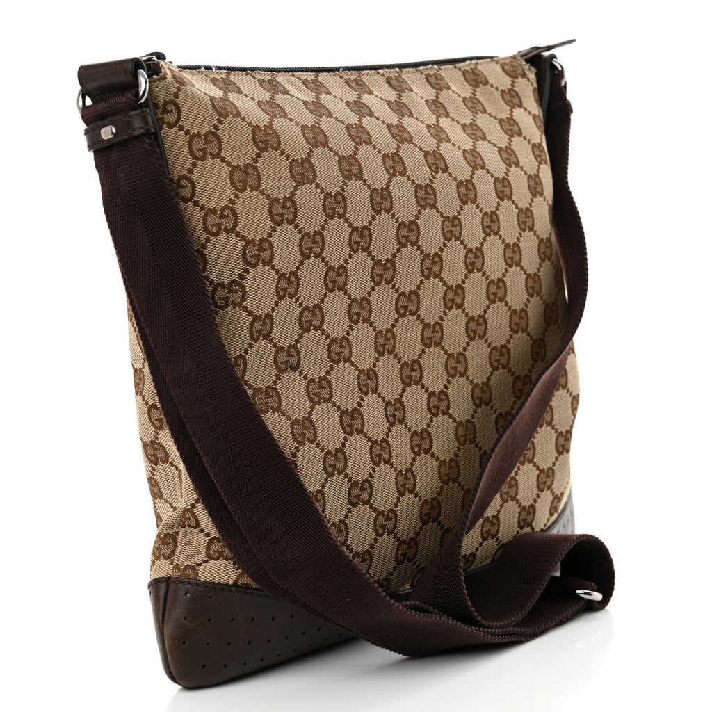 Monogram Calfskin Perforated Medium Flat Messenger Bag Dark Brown