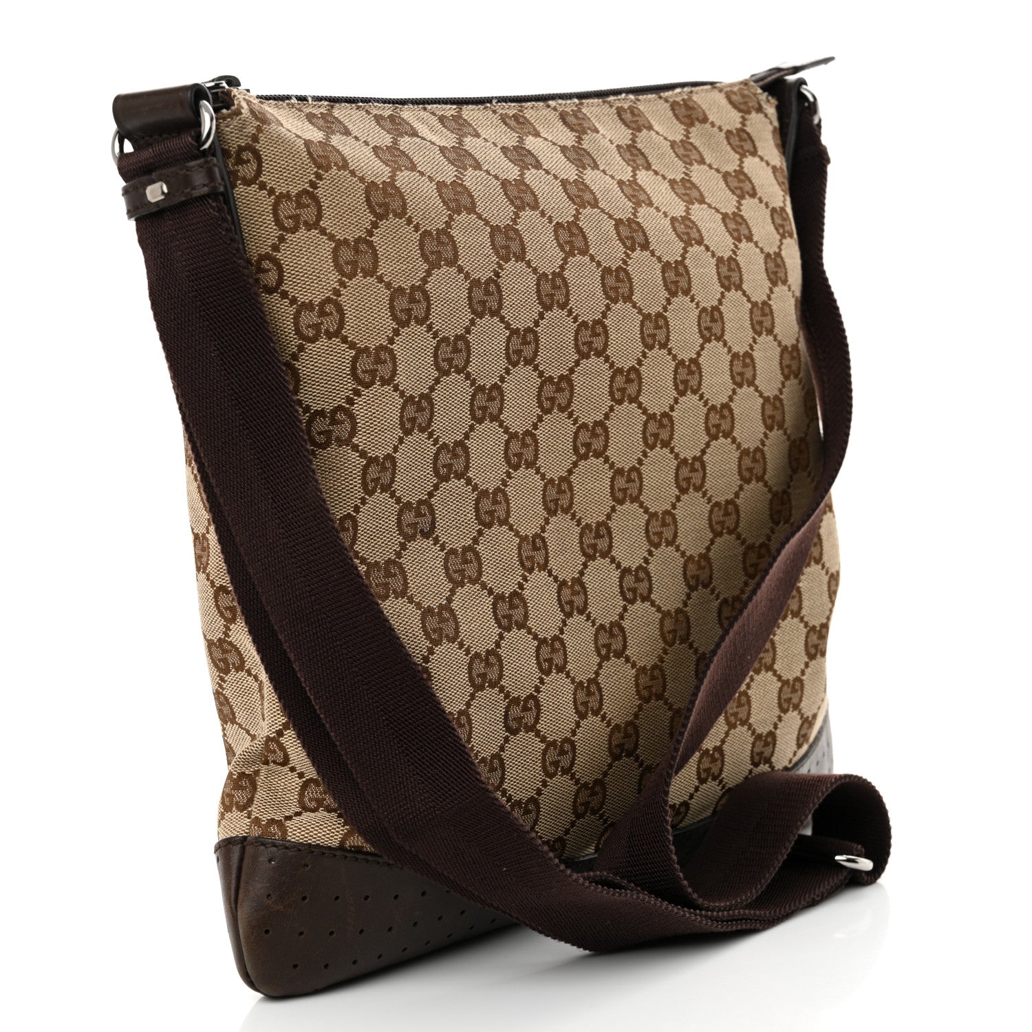 Monogram Calfskin Perforated Medium Flat Messenger Bag Dark Brown