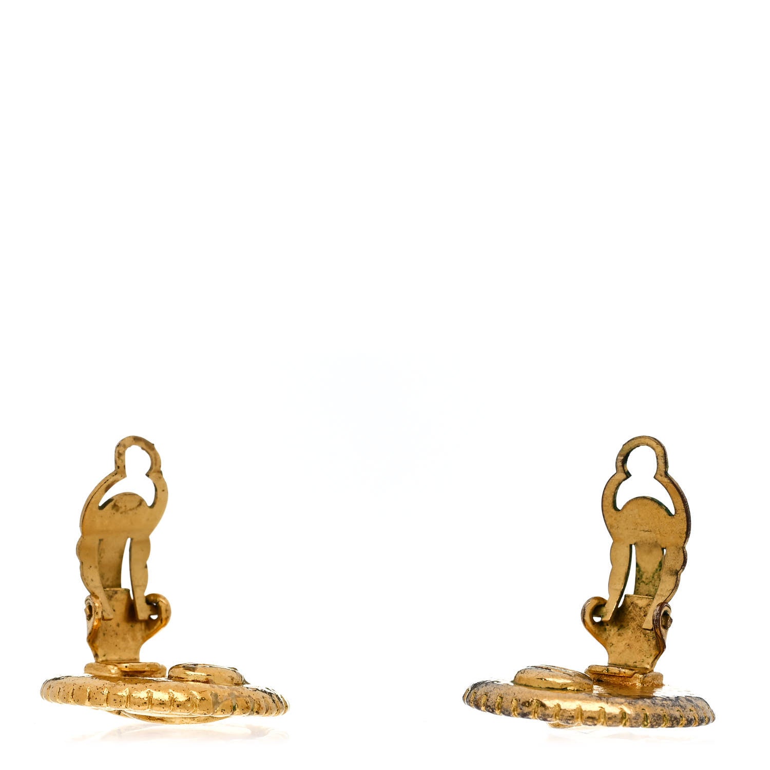 Round CC Clip On Earrings Gold