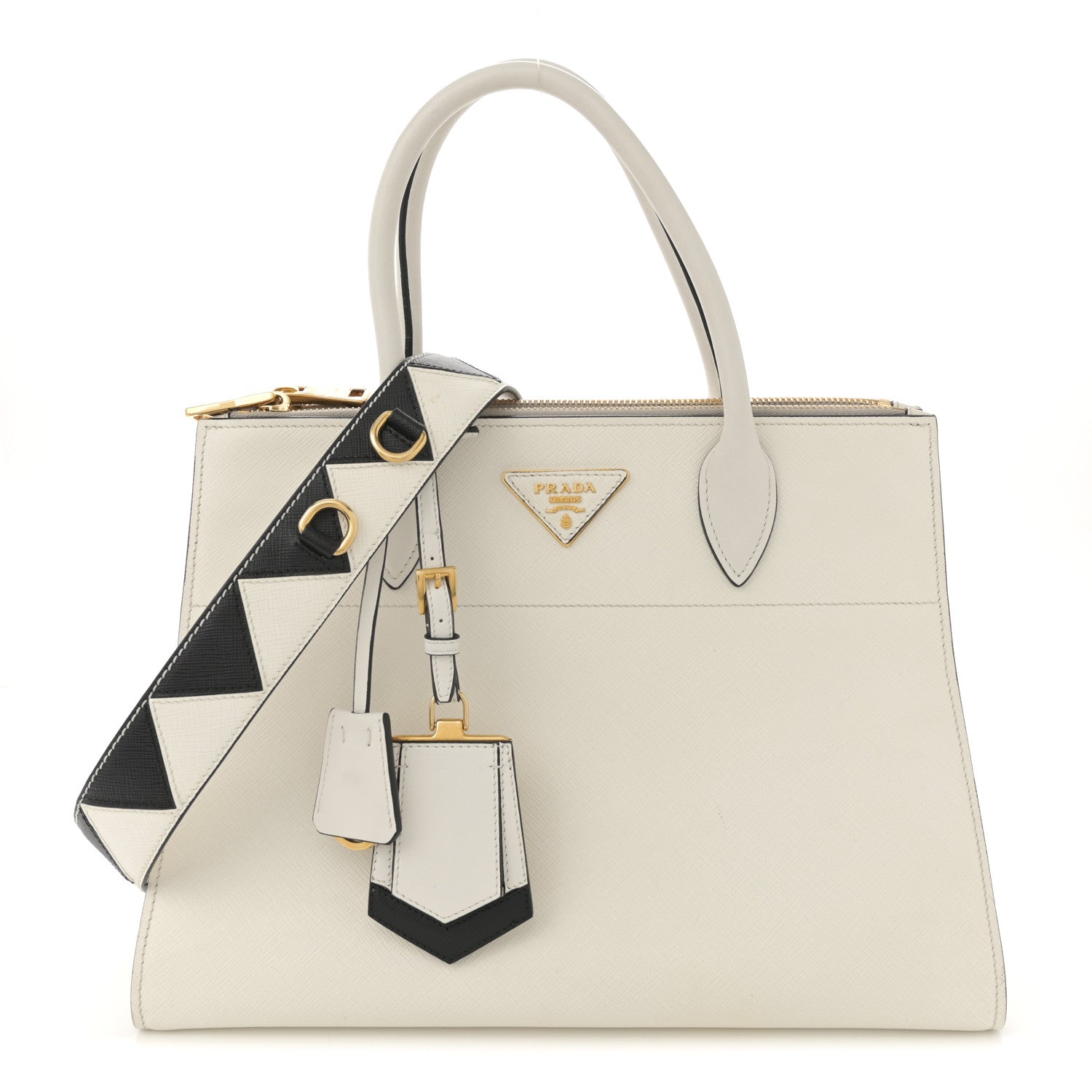 Saffiano City Calfskin Greche Paradigme Bag White Black