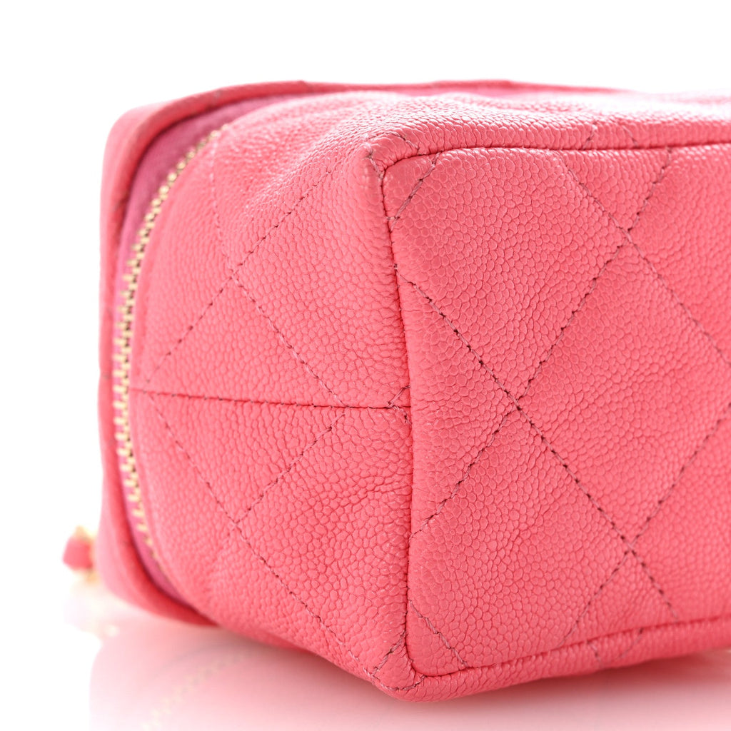 Caviar Quilted Mini Top Handle Vanity With Chain Pink