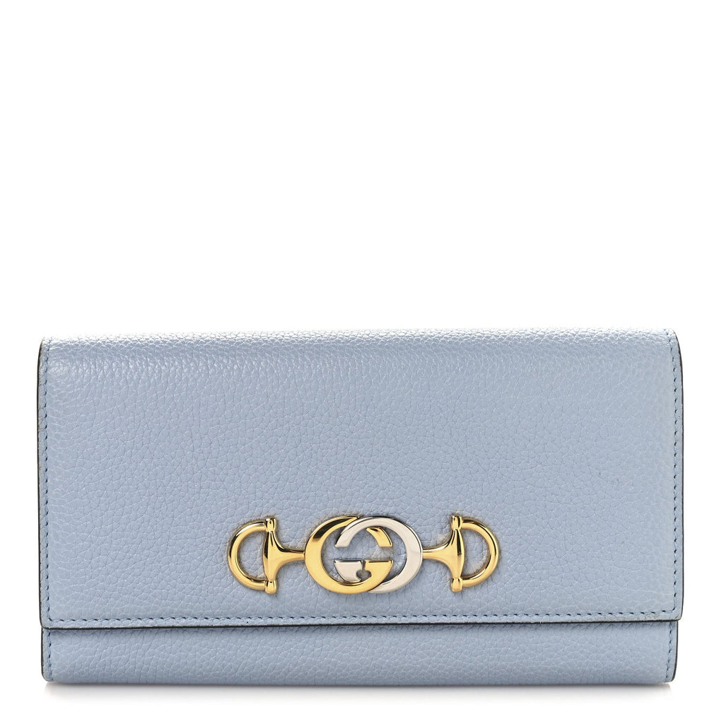 Grainy Calfskin Zumi Continental Wallet  Porcelain Light Blue
