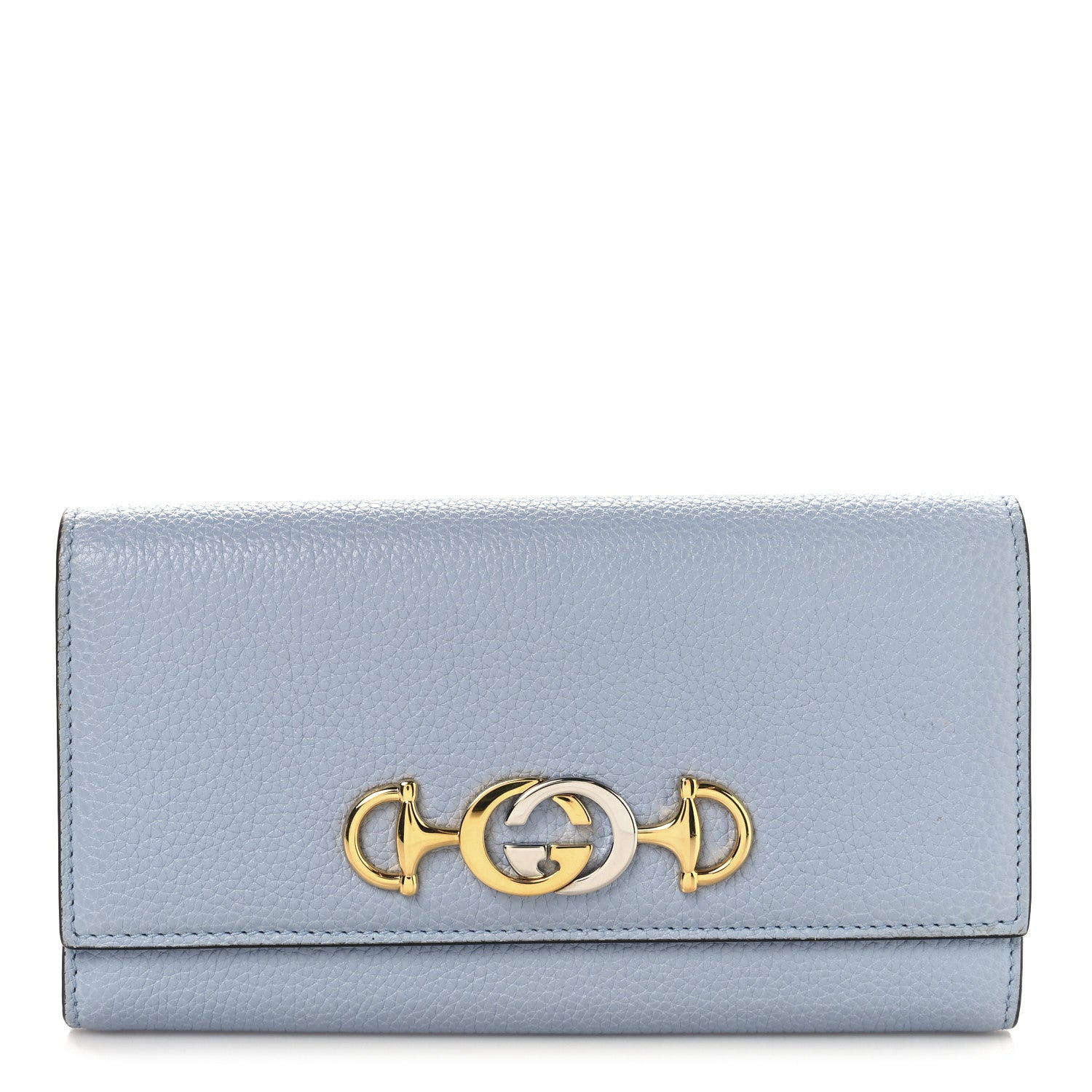 Grainy Calfskin Zumi Continental Wallet  Porcelain Light Blue