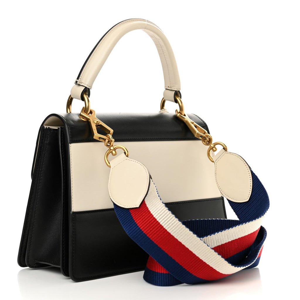 Calfskin Sylvie Web Small Queen Margaret Top Handle Bag Black White