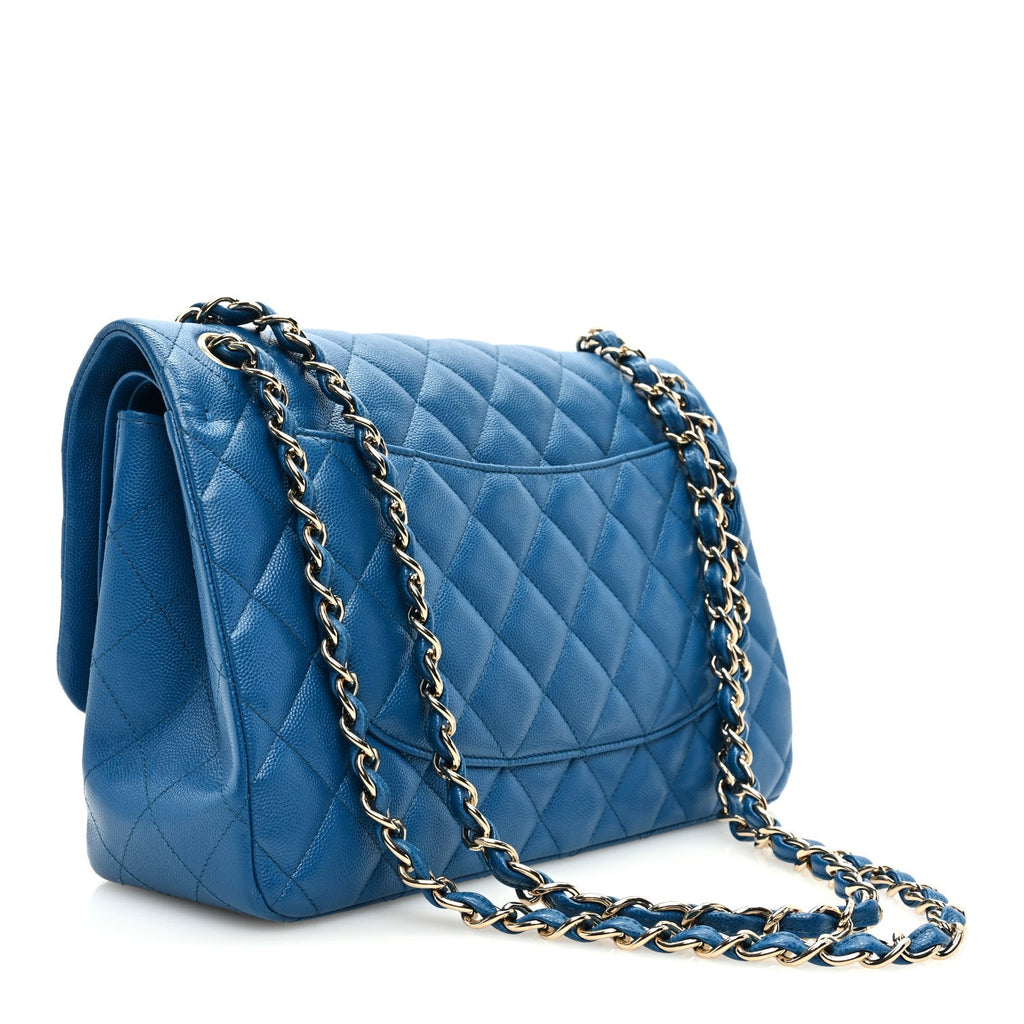 Caviar Quilted Jumbo Double Flap Blue