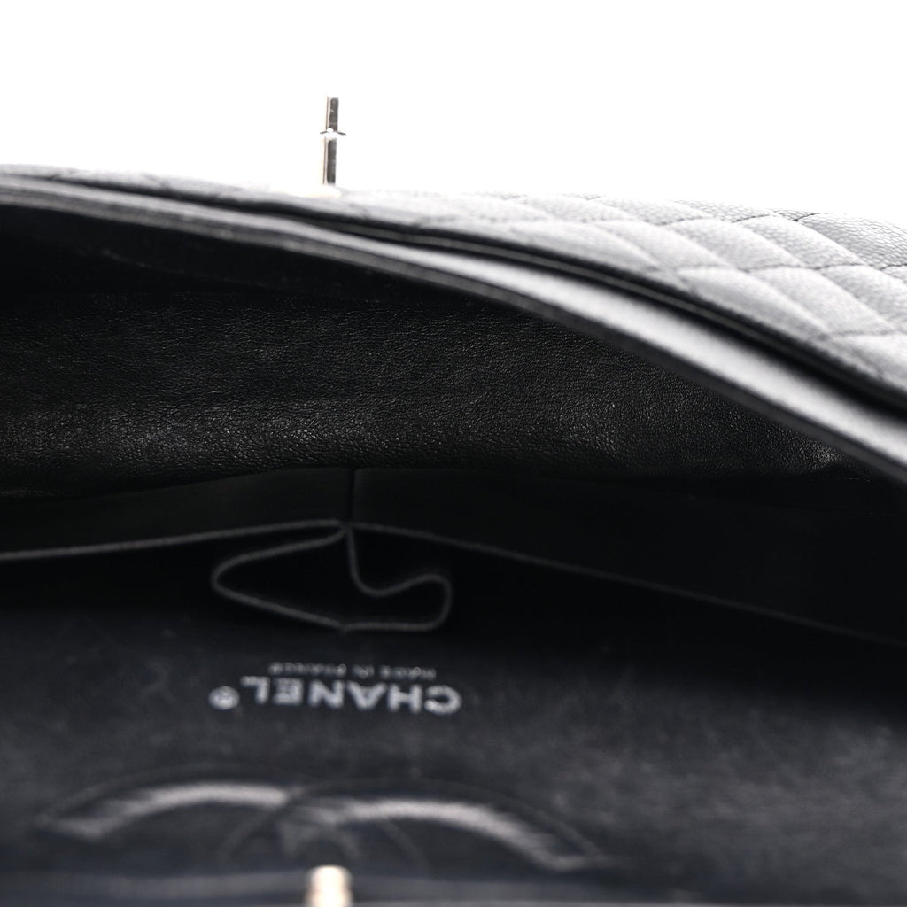 Caviar Quilted Medium Double Flap Black