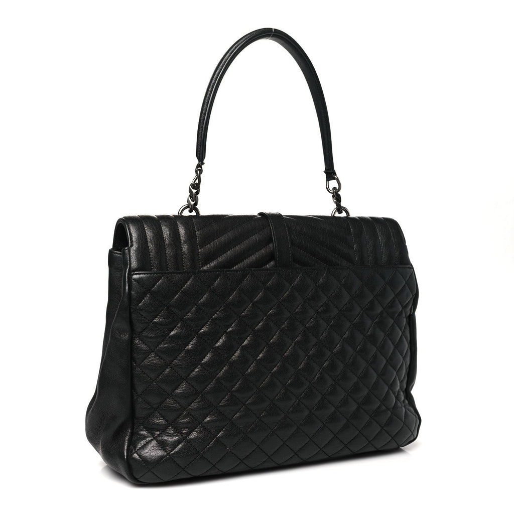 Sheepskin Tri-quilt Monogram Large College Satchel Black