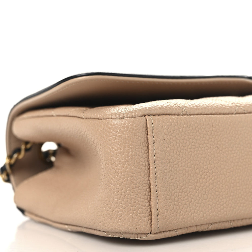 Caviar Quilted Small CC Filigree Flap Beige Black