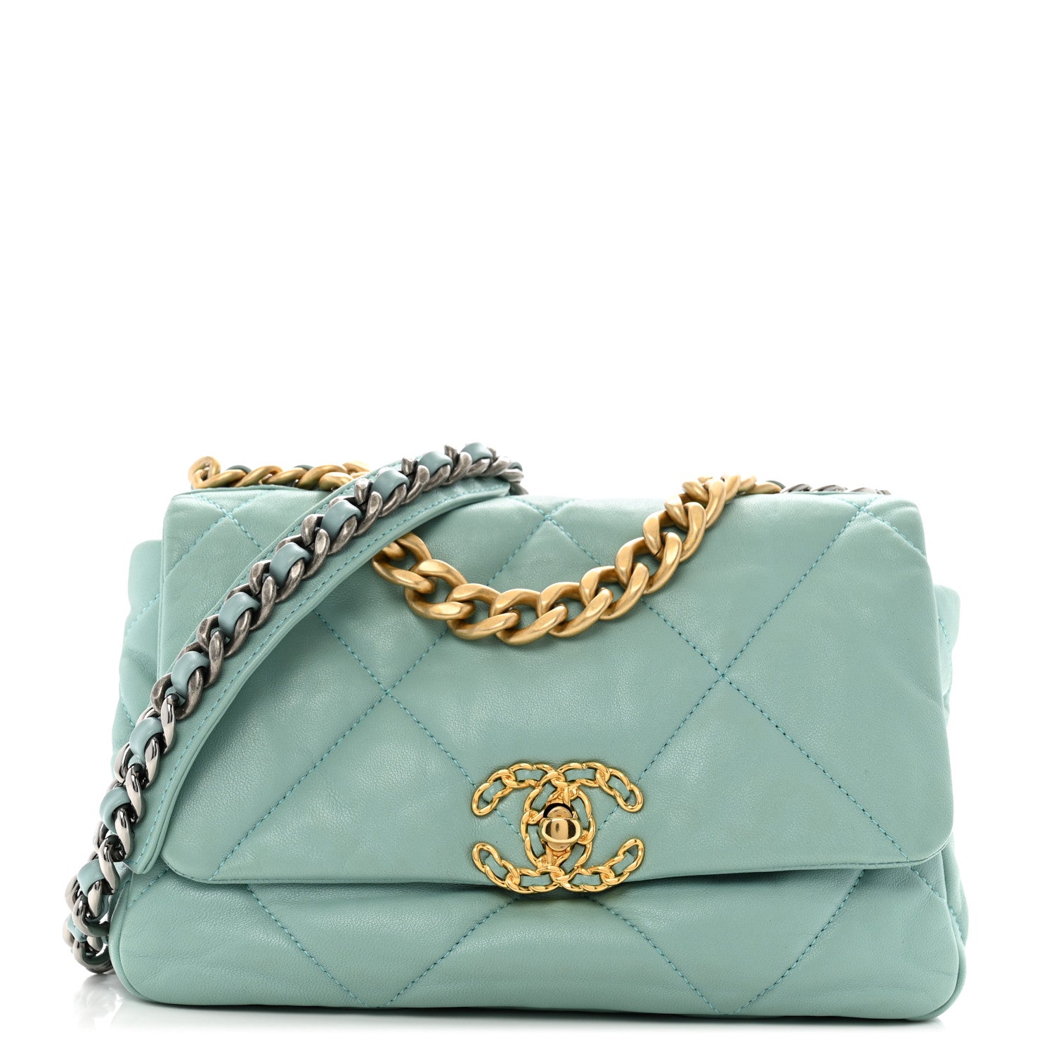 Goatskin Quilted Medium Chanel 19 Flap Light Blue