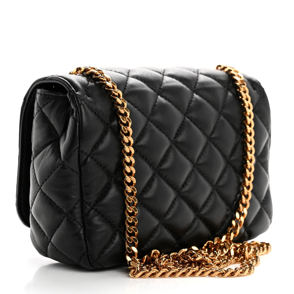 Nappa Quilted Small Medusa Chain Crossbody Black