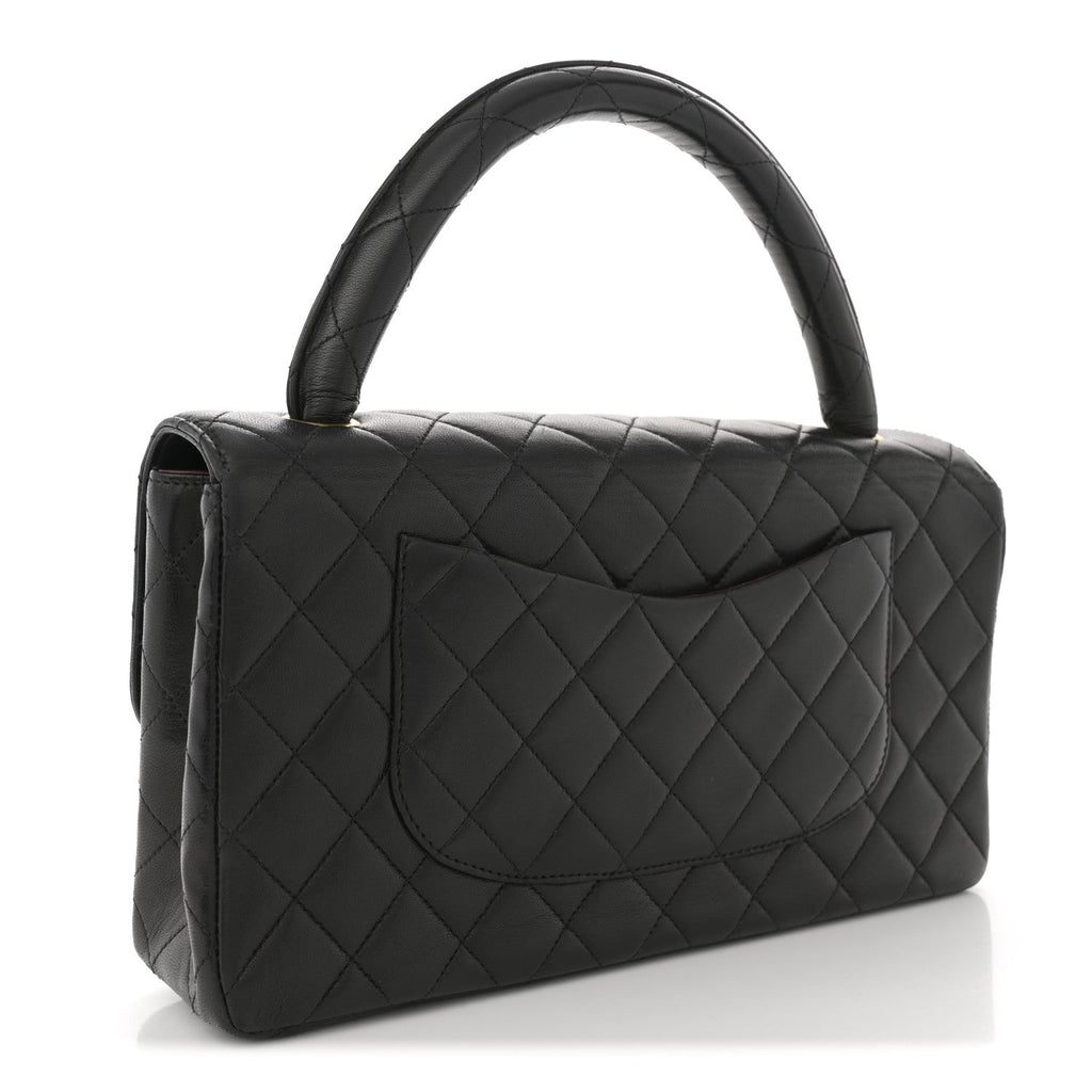 Lambskin Quilted Medium Rectangular Kelly Flap Bag Black