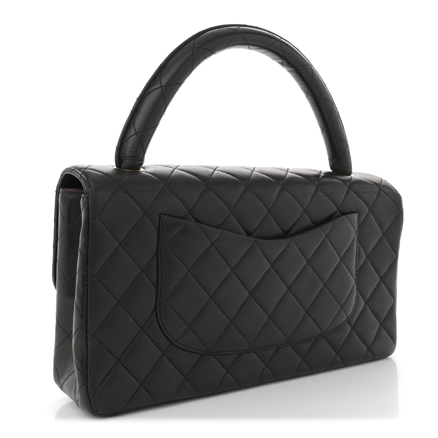 Lambskin Quilted Medium Rectangular Kelly Flap Bag Black