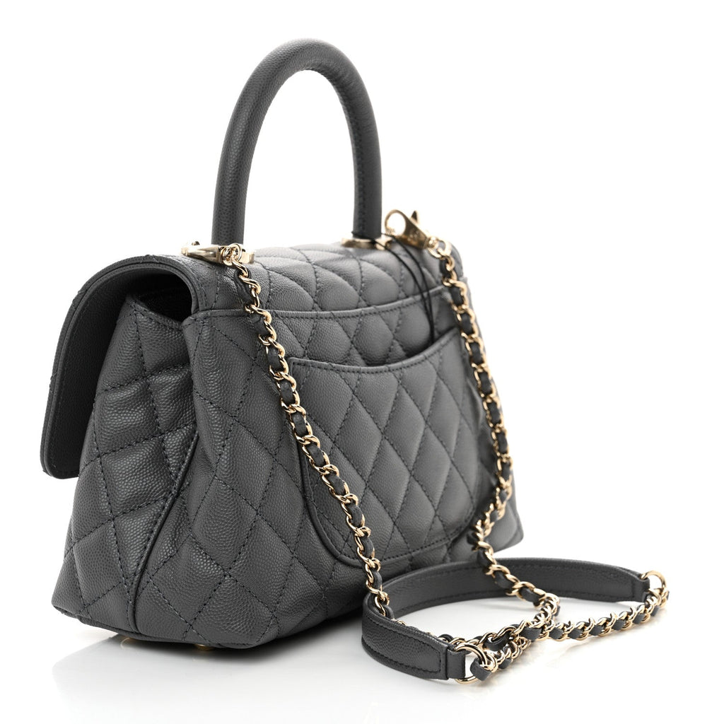 Caviar Quilted Mini Coco Handle Flap Grey