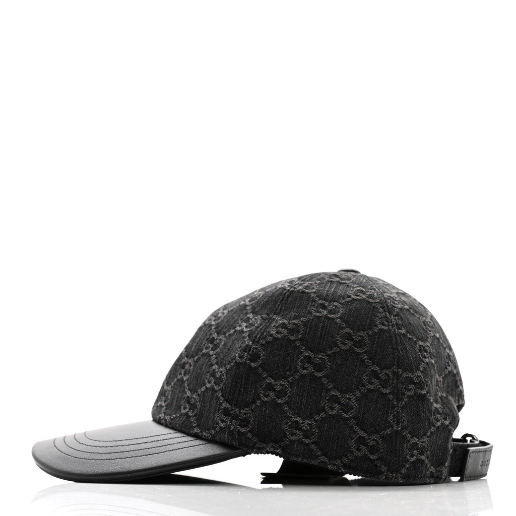 Denim Calfskin GG Monogram Baseball Hat S Black Grey