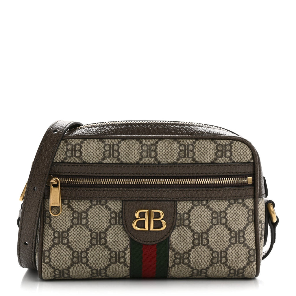 X BALENCIAGA BB Supreme Monogram Web Mini Ophidia Shoulder Bag Beige New Acero