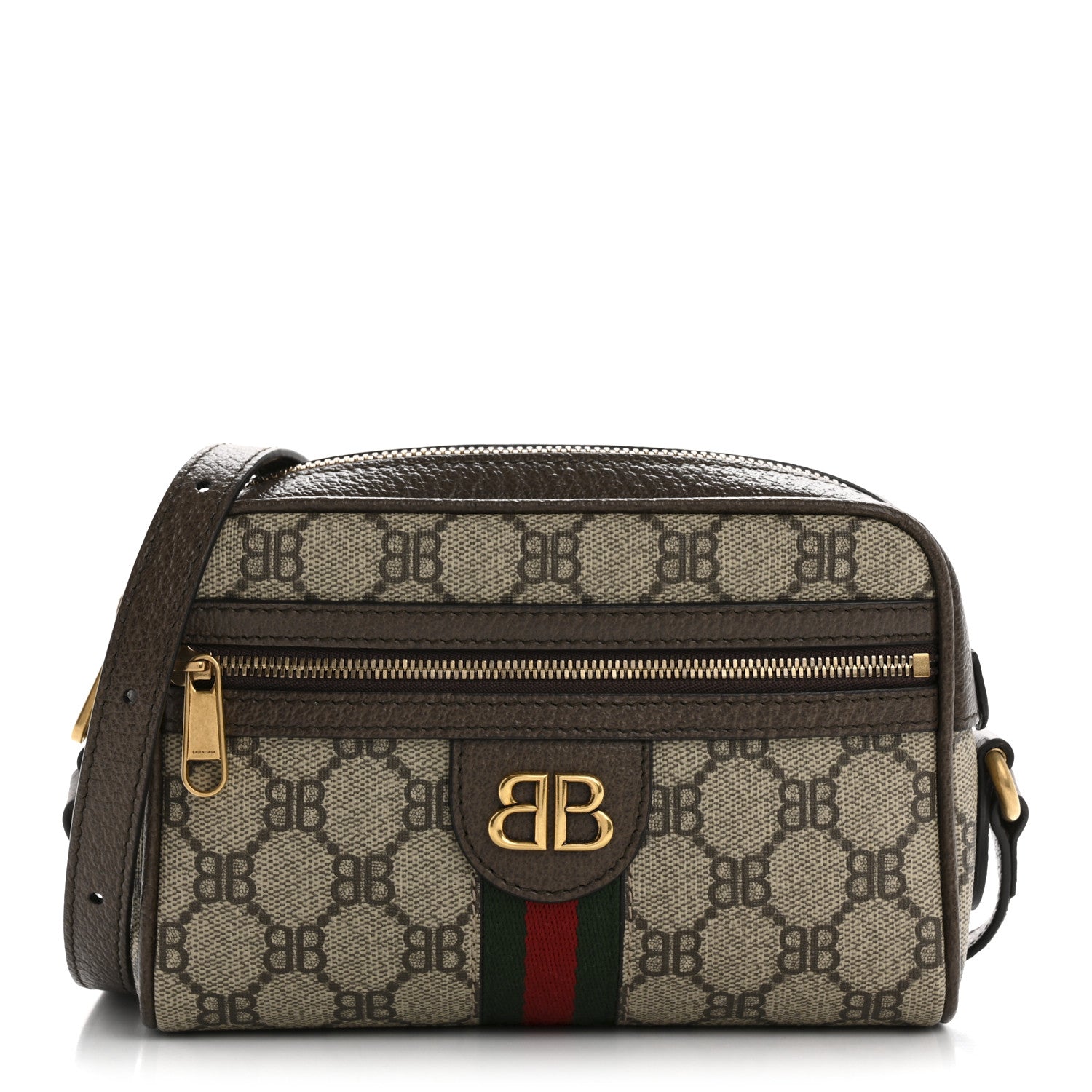 X BALENCIAGA BB Supreme Monogram Web Mini Ophidia Shoulder Bag Beige New Acero