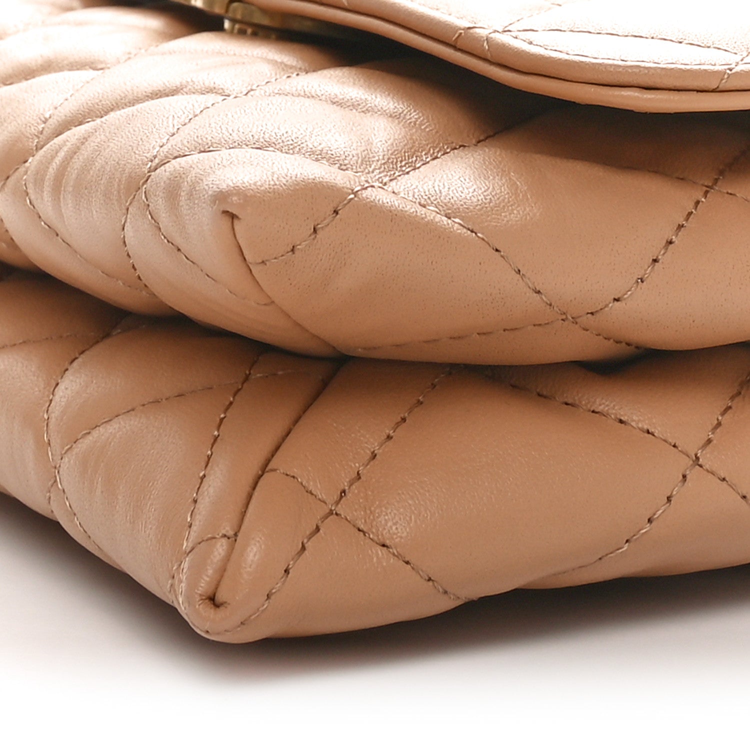 Crumpled Calfskin Quilted Coco First Flap Beige