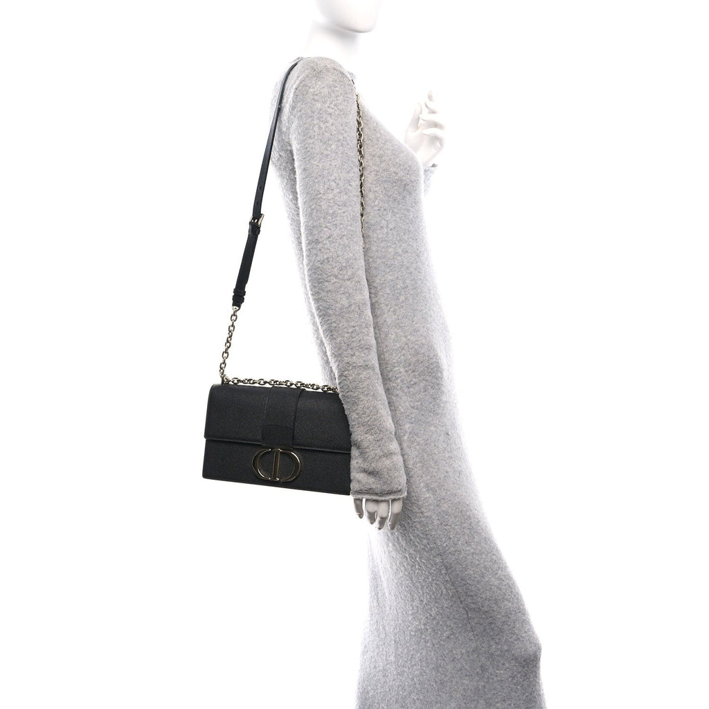 Grained Calfskin Embossed 30 Montaigne Chain Flap Bag Black