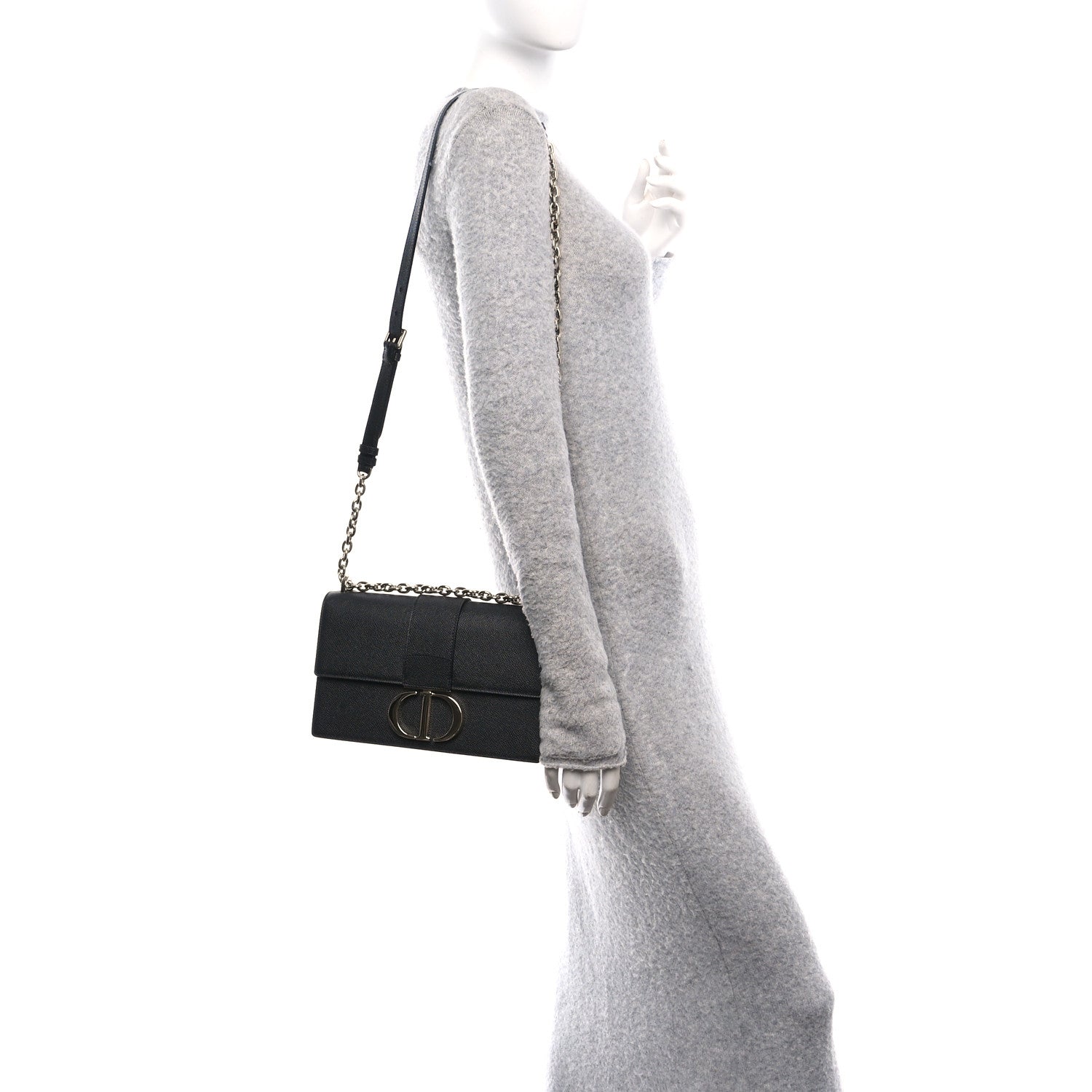 Grained Calfskin Embossed 30 Montaigne Chain Flap Bag Black