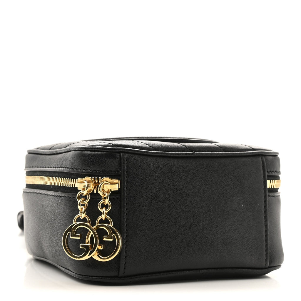 Sakai Be Green Calfskin Diagonal Stitched Blondie Top Handle Bag Black