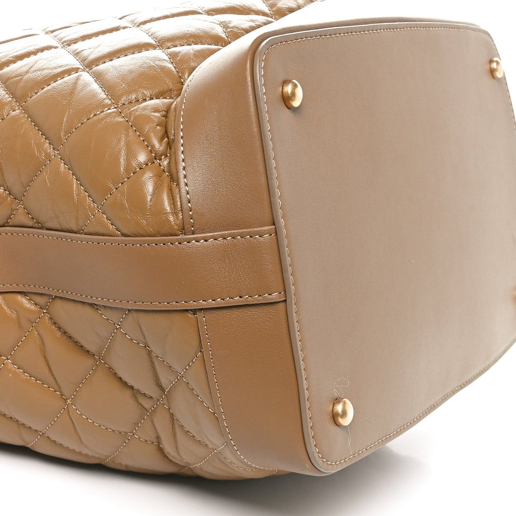 Tweed Aged Calfskin Quilted Casual Style Hobo Beige