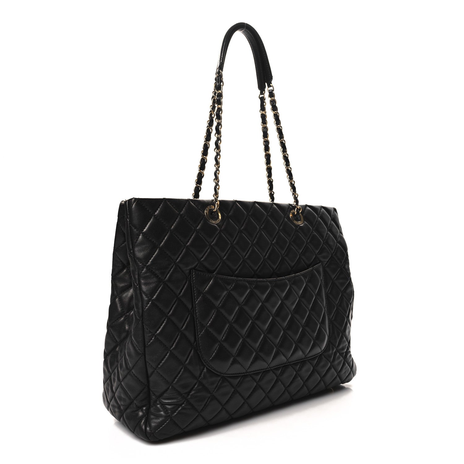 Lambskin Quilted CC Pocket Shopping Tote Black
