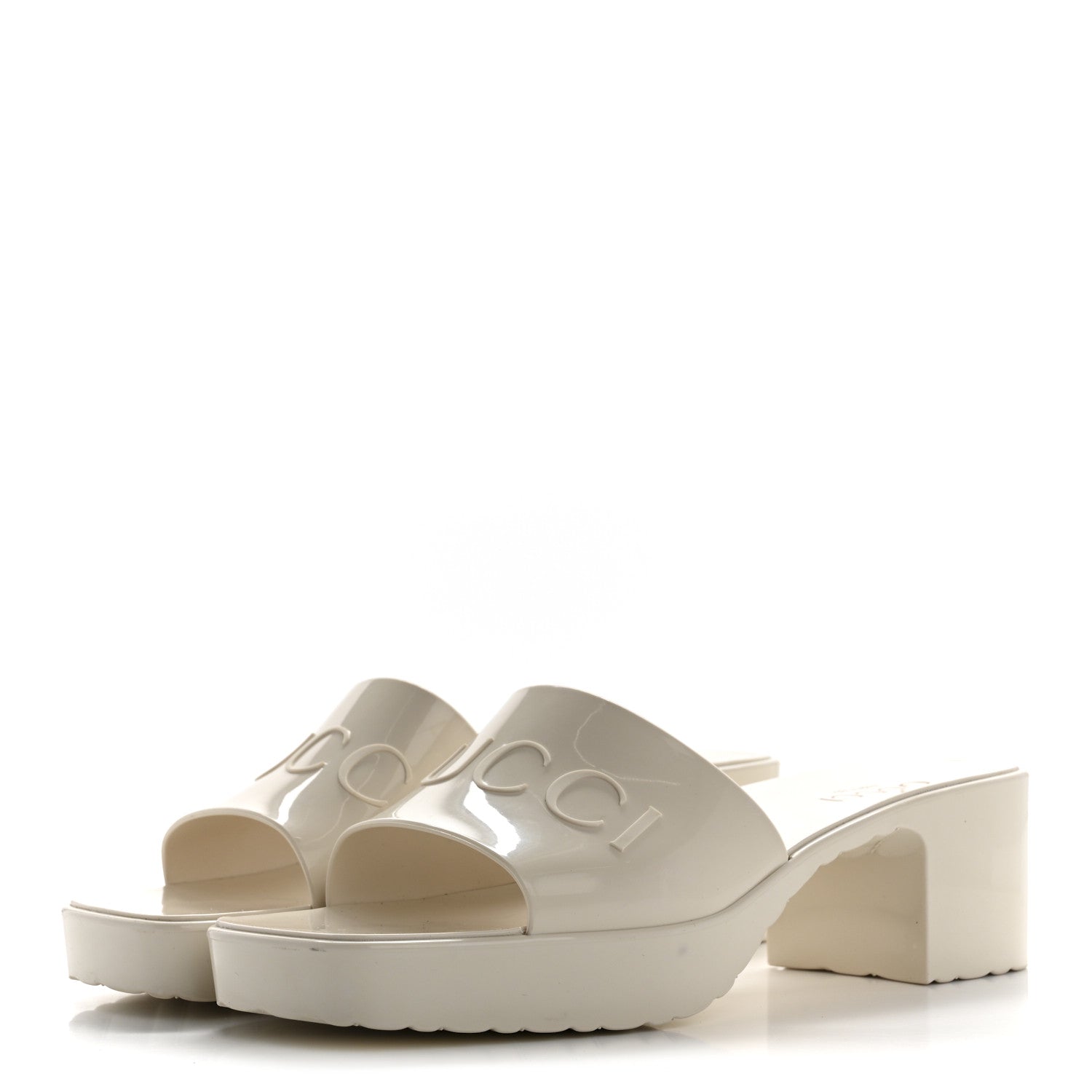 Rubber Gucci Logo Womens Platform 20/60mm Slide Sandals 38 Mystic White